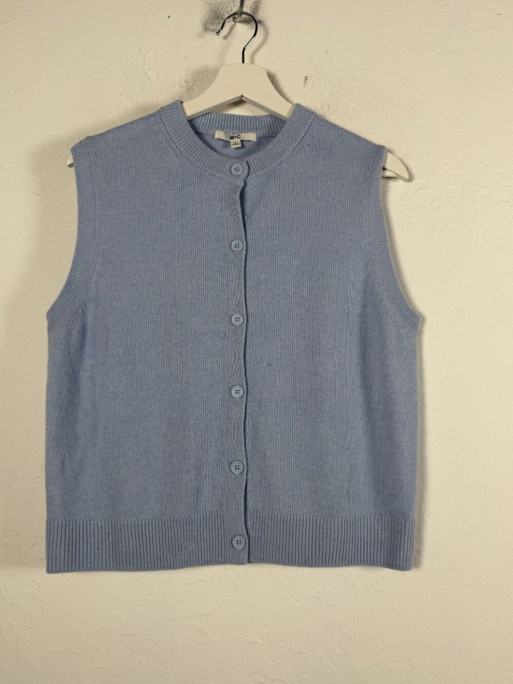 Uniqlo Womens Light Blue Cashmere Knit Button Front Cardigan Sweater Vest Large